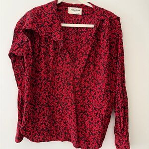 Zadig & Voltaire Red and Black Floral Blouse
